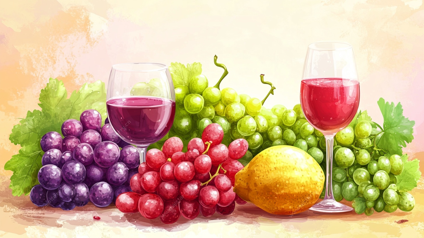 葡萄美酒水果插画
