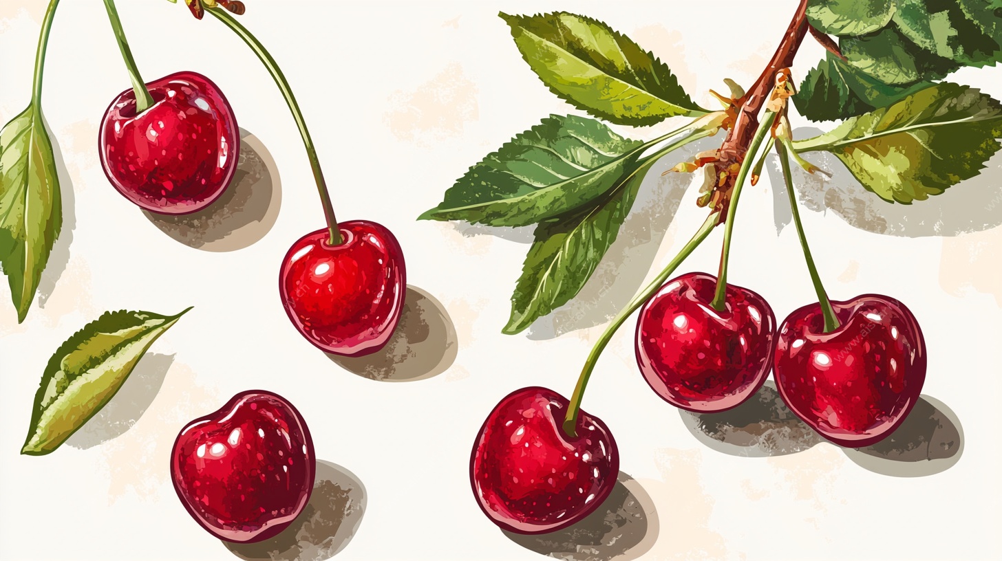 手绘樱桃静物图