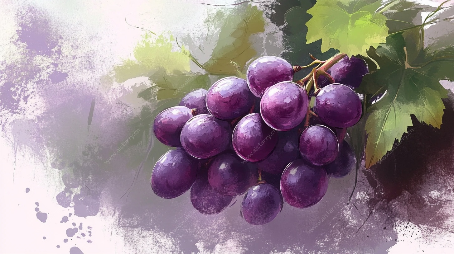 水彩风紫葡萄绘画作品