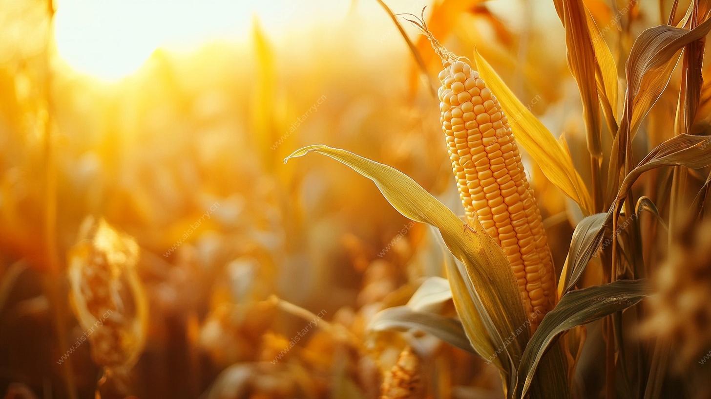 夕阳下的金黄玉米田