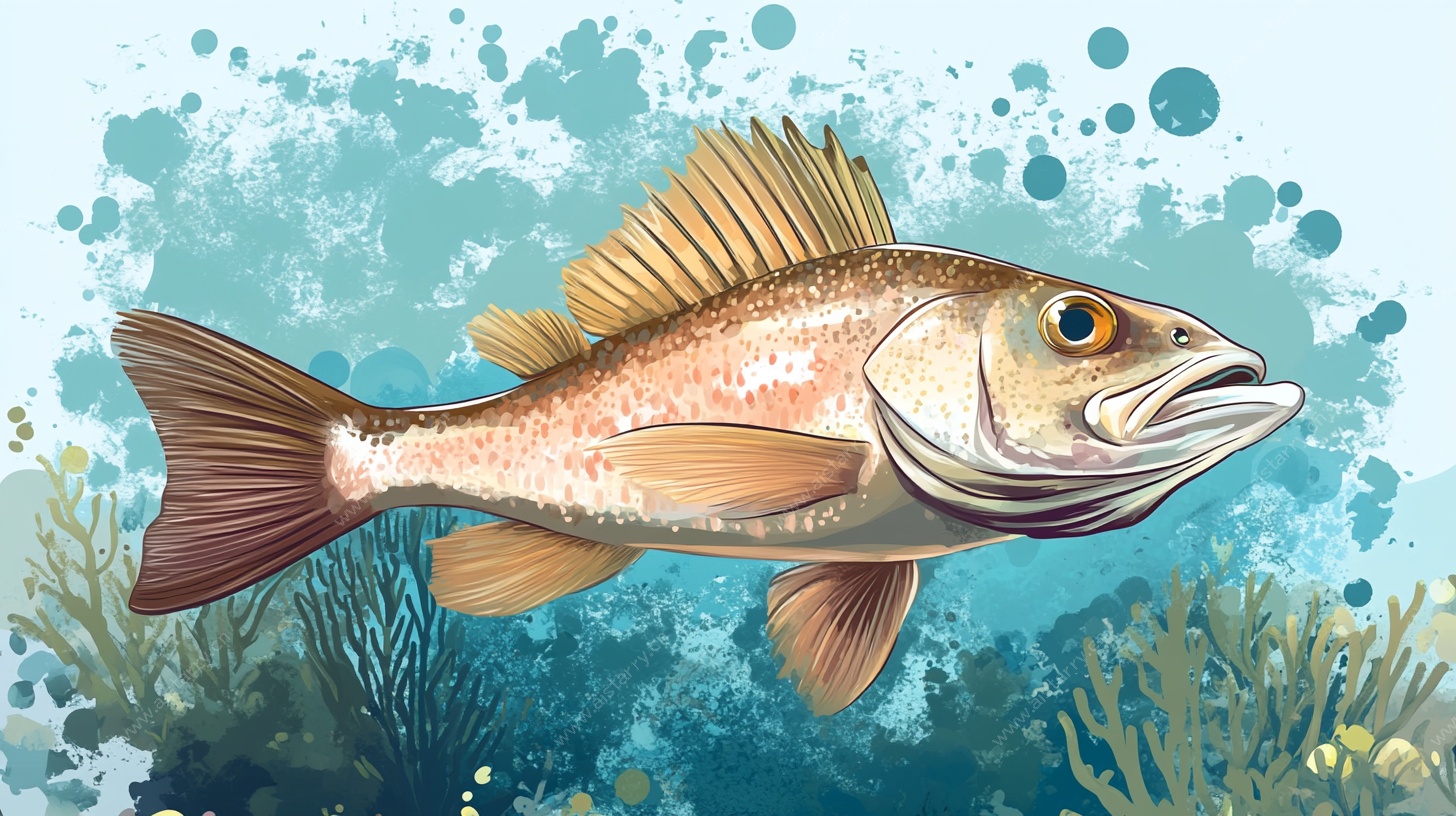 海洋中的斑斓鲈鱼插画