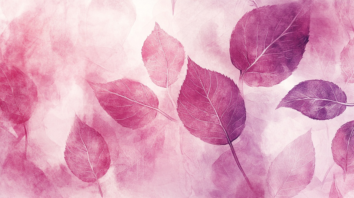 梦幻粉紫叶片水彩背景图