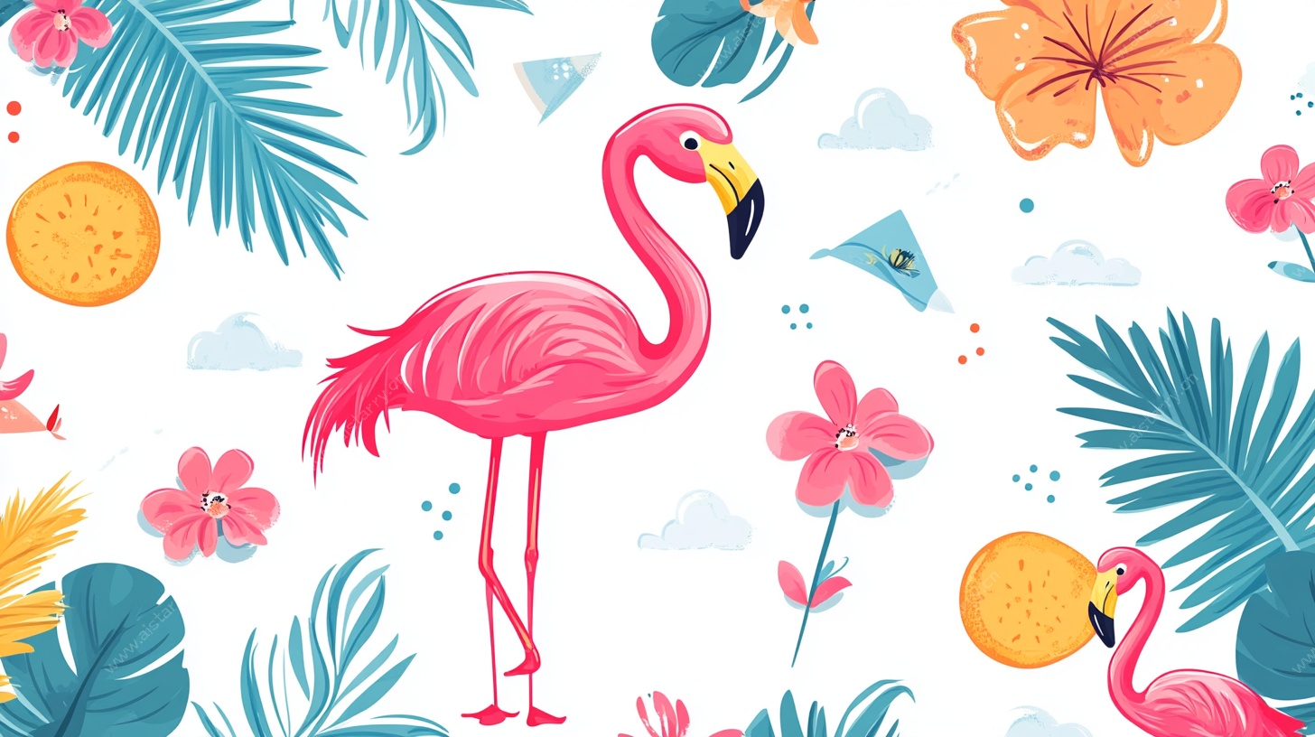 热带风情火烈鸟花卉图案