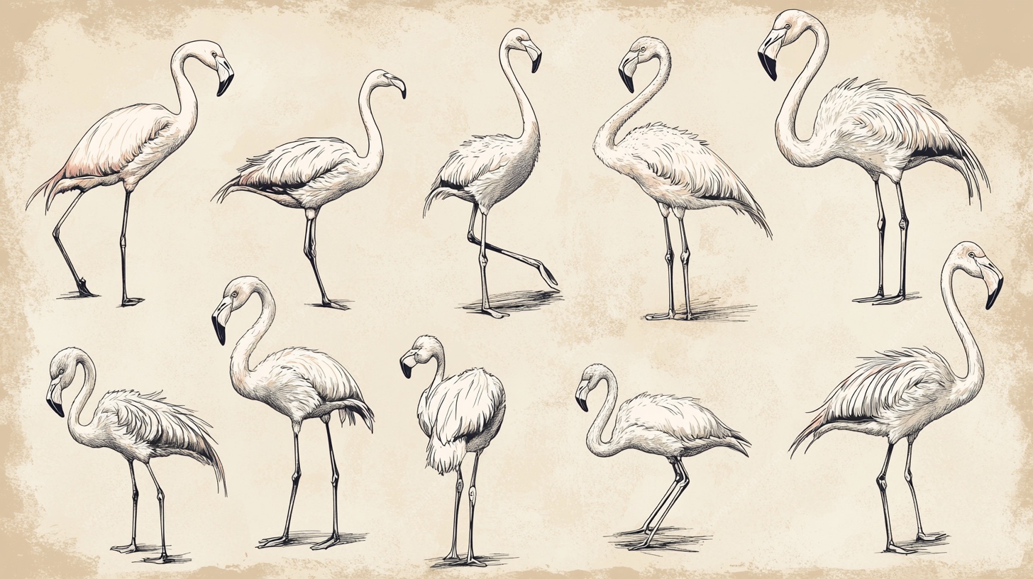手绘火烈鸟姿态集合