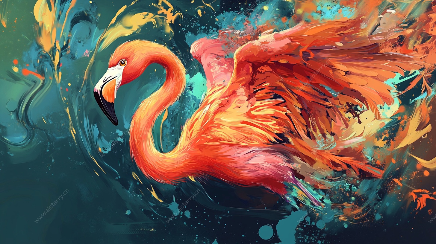 飞翔的火烈鸟艺术插画