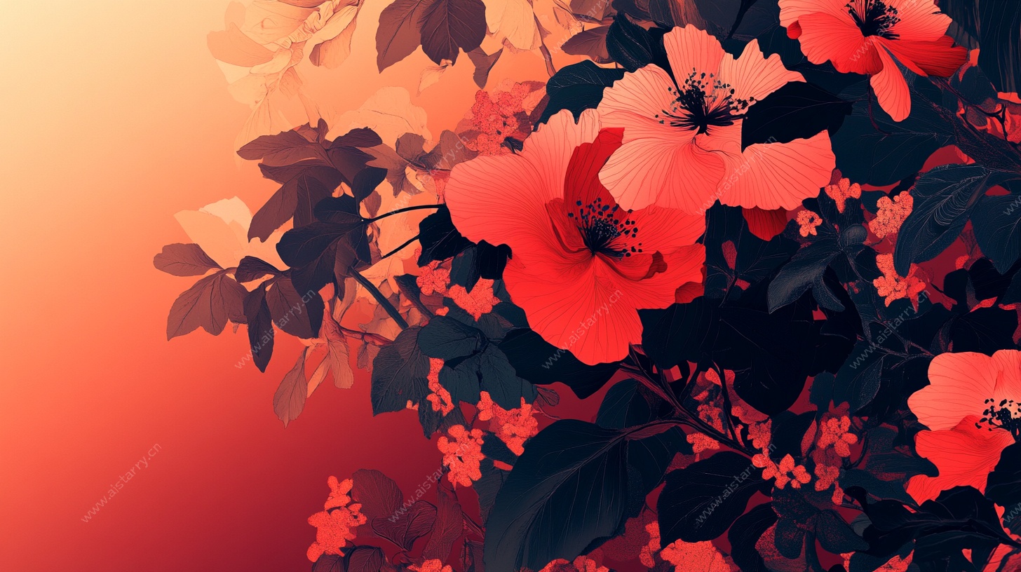 艳丽绽放的绯红花卉