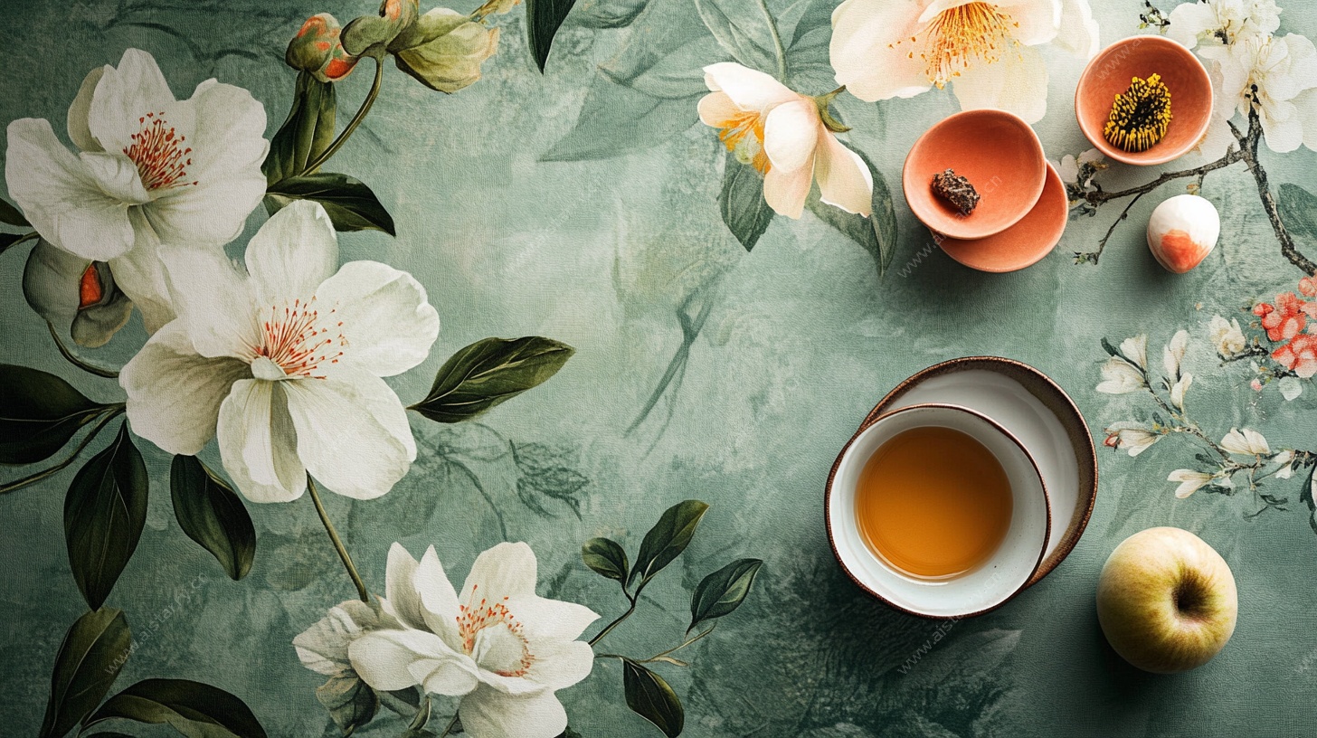 中式花茶静物图