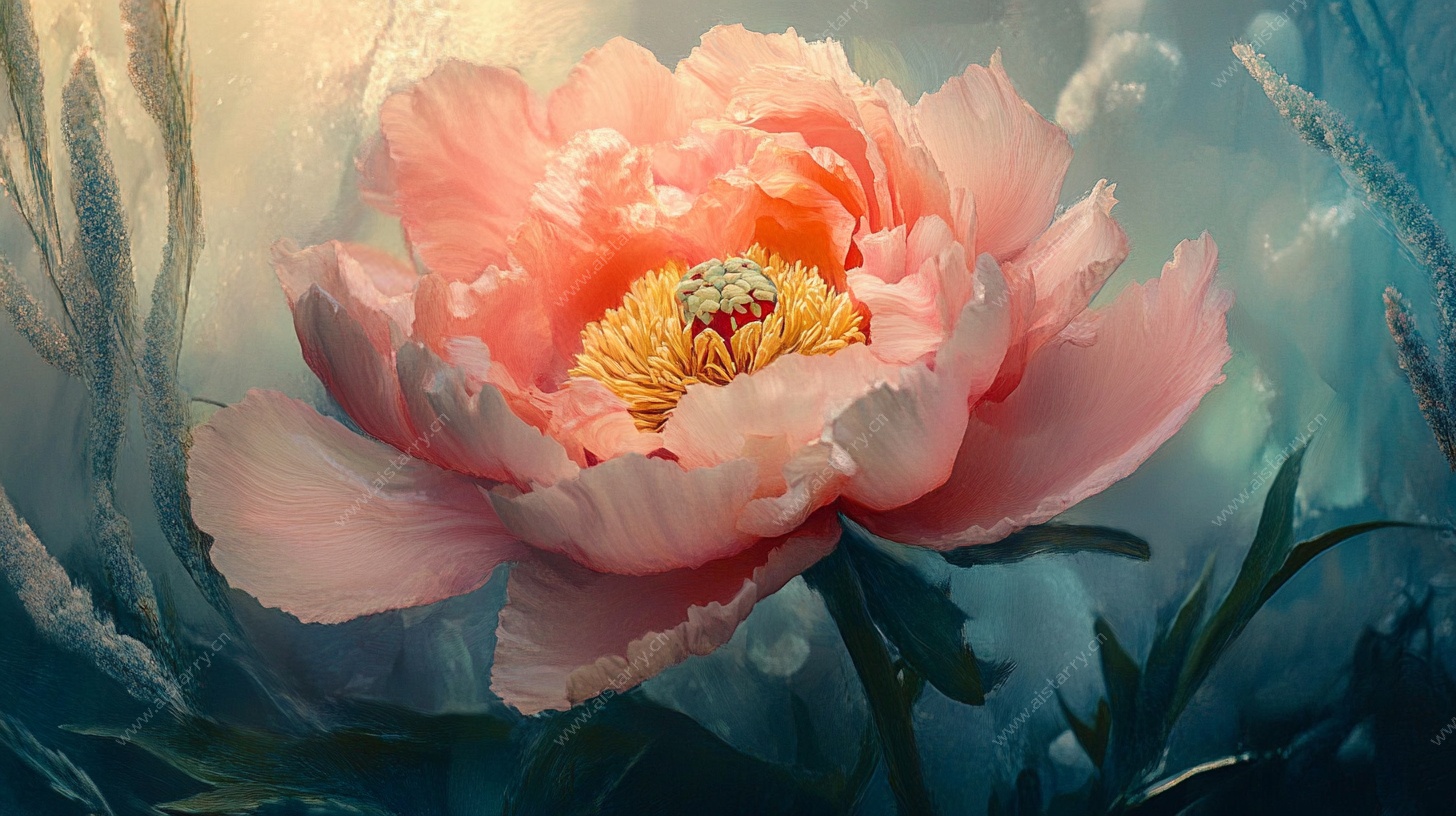 梦幻粉色牡丹花特写