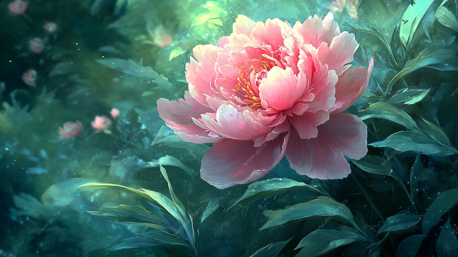 梦幻粉色牡丹花特写