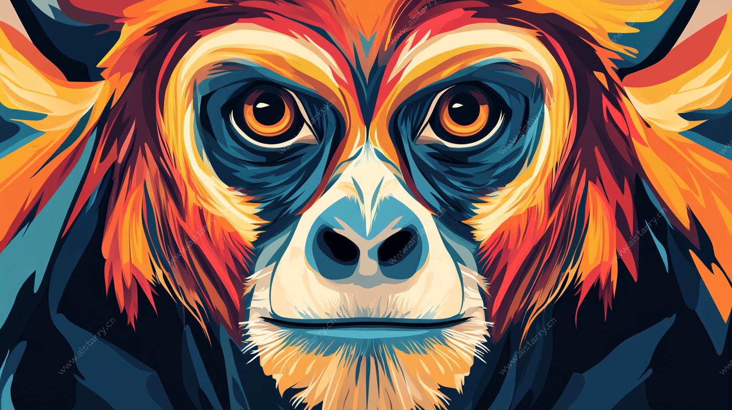 彩色猴头艺术插画