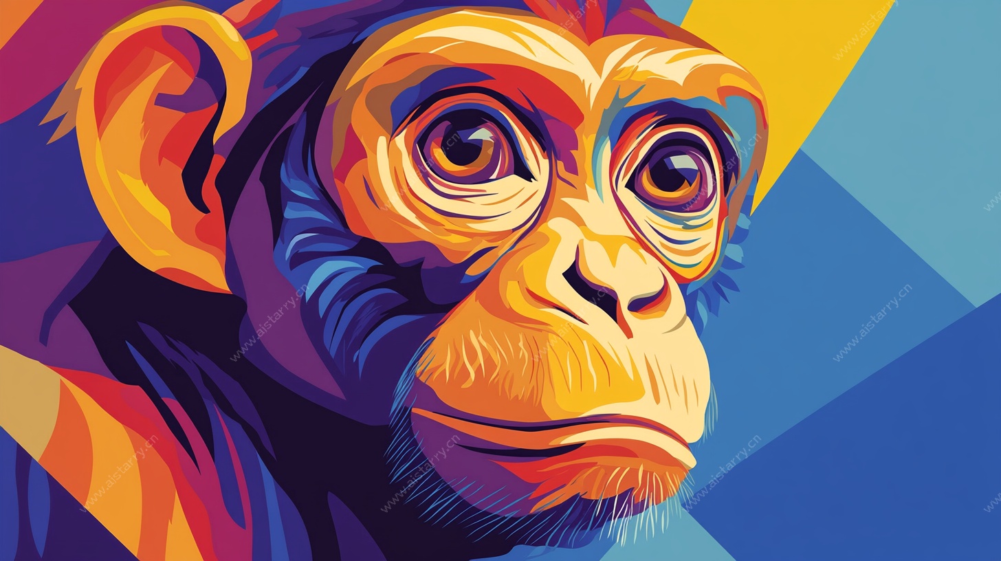 多彩几何风格的猴子头像