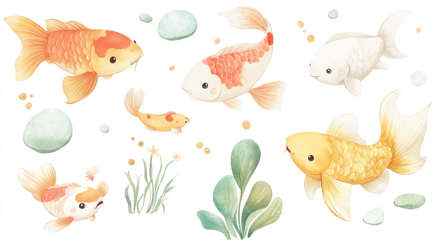 水彩风灵动金鱼插画