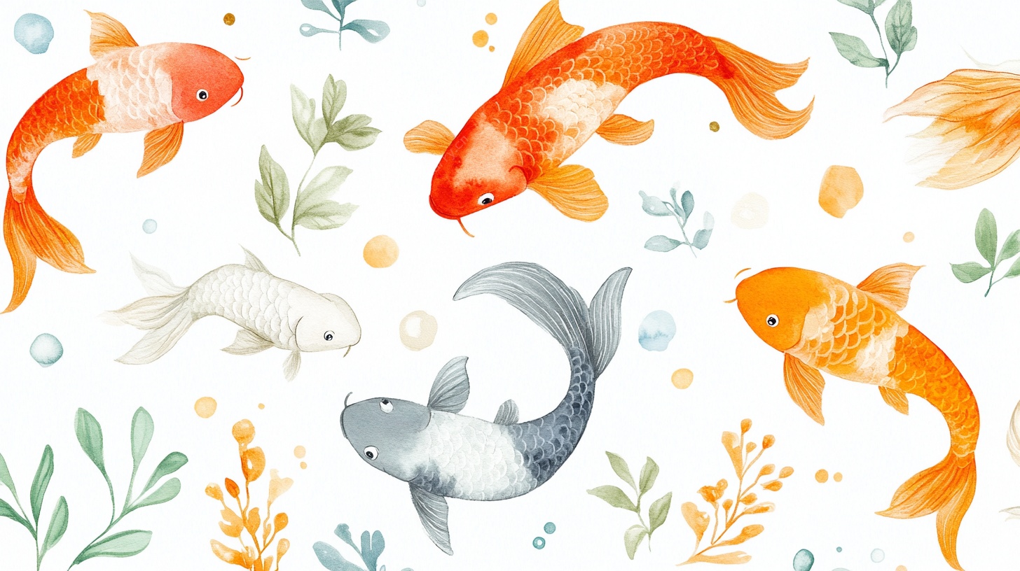 手绘锦鲤花卉图案背景