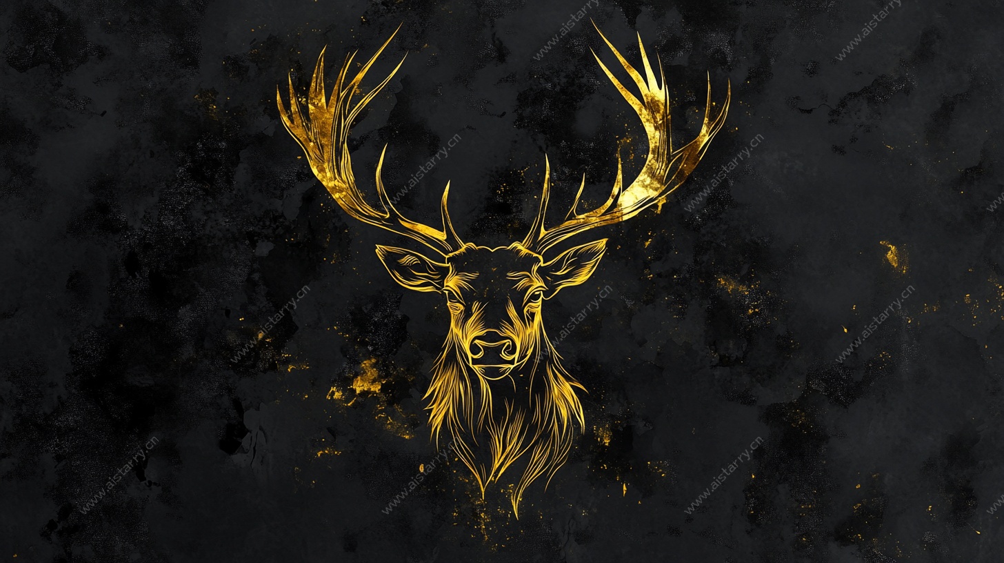 金色麋鹿头 暗黑背景艺术图