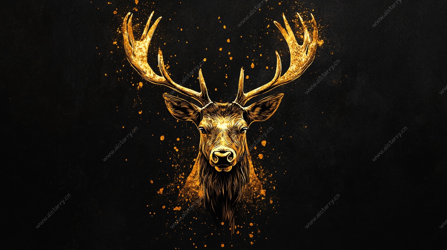 金色麋鹿头像艺术插画