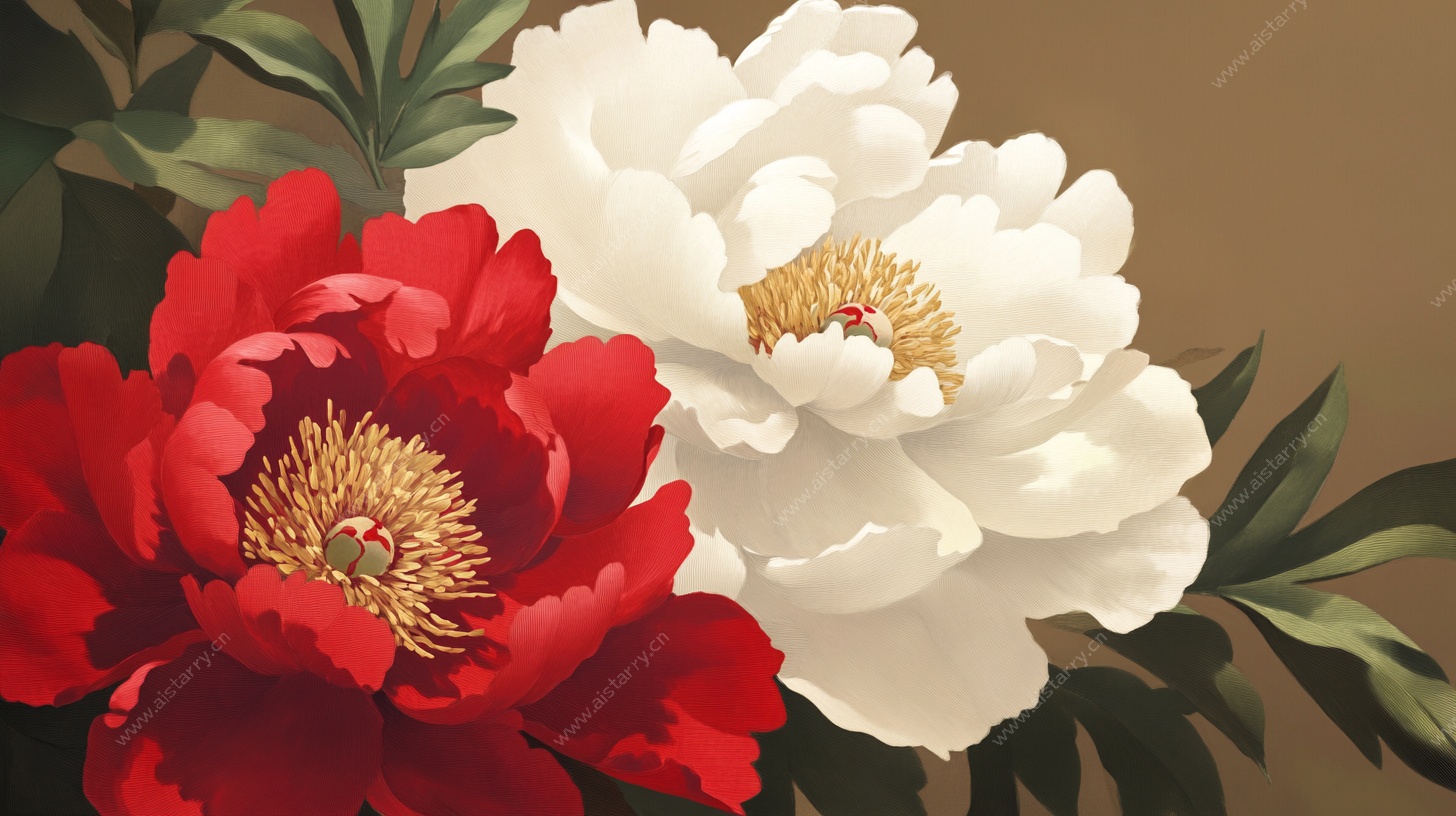 双色牡丹花卉图