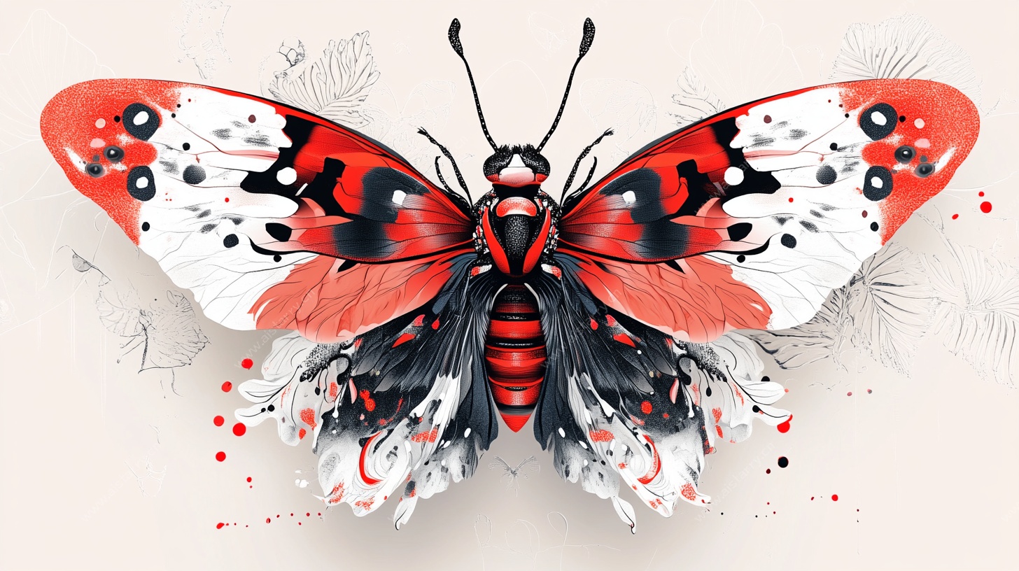 红黑白彩蝶艺术插画