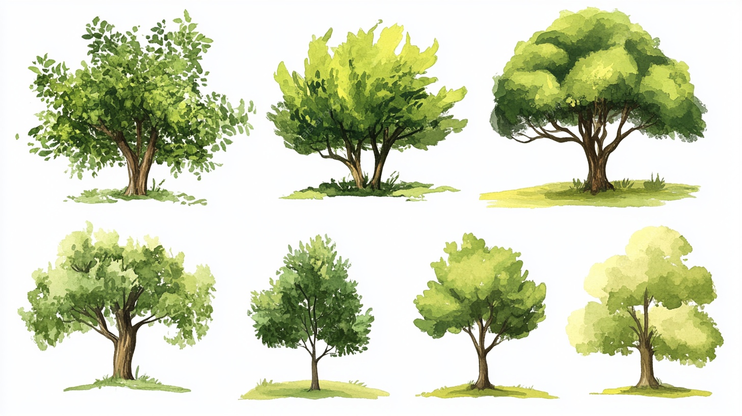 多样水彩树集合插画