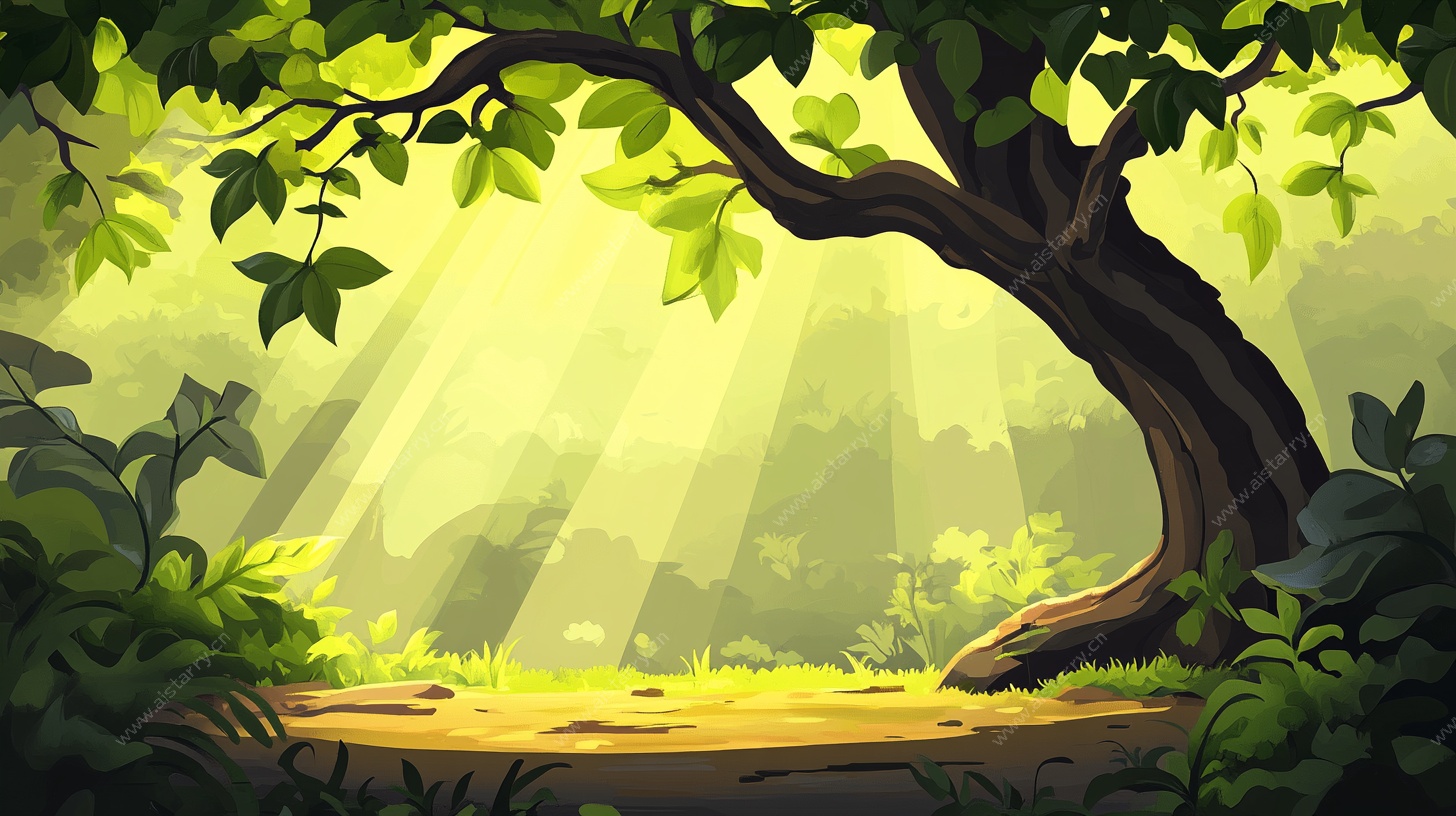 阳光洒落的奇幻森林一角