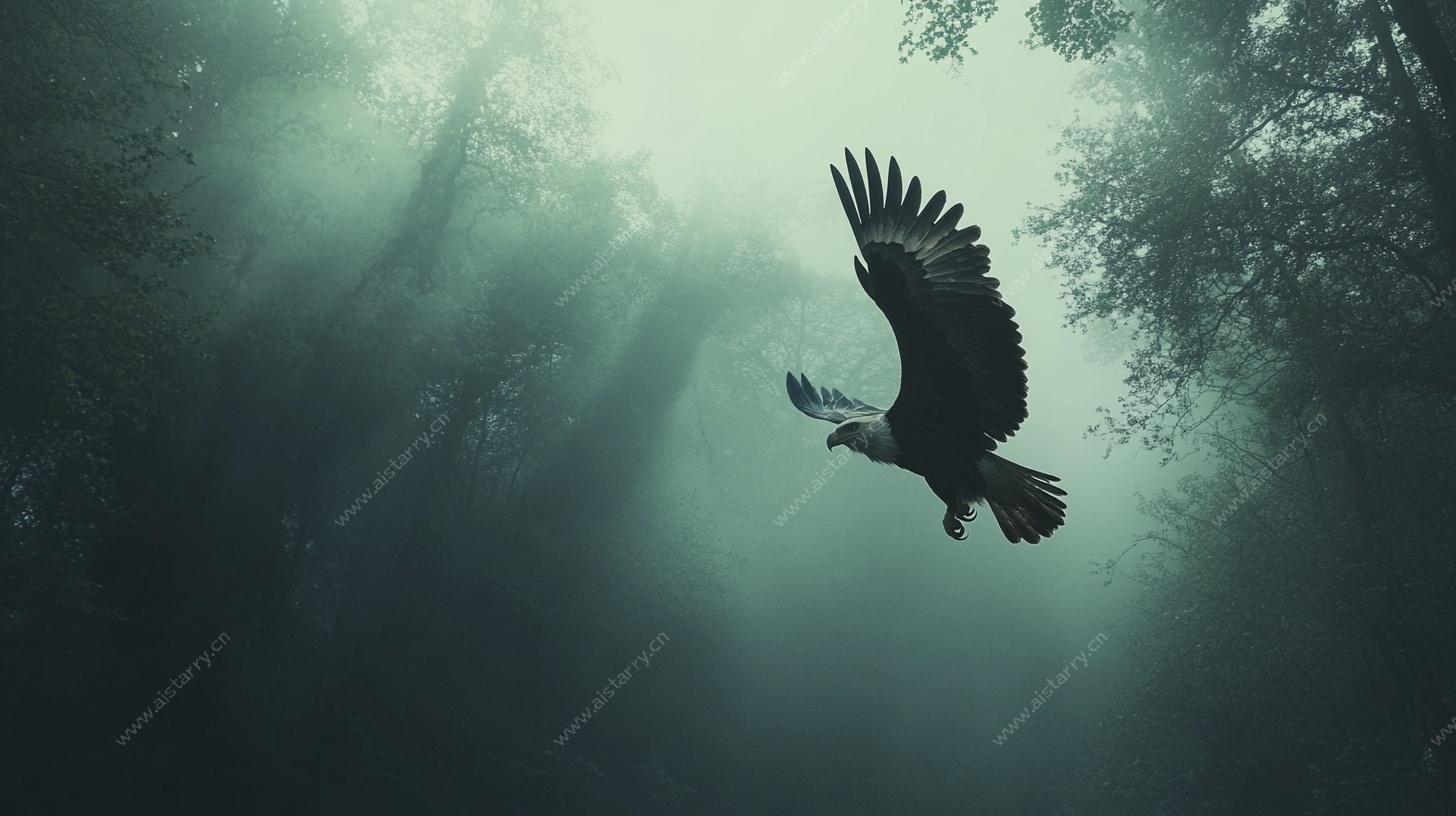 迷雾森林中翱翔的雄鹰