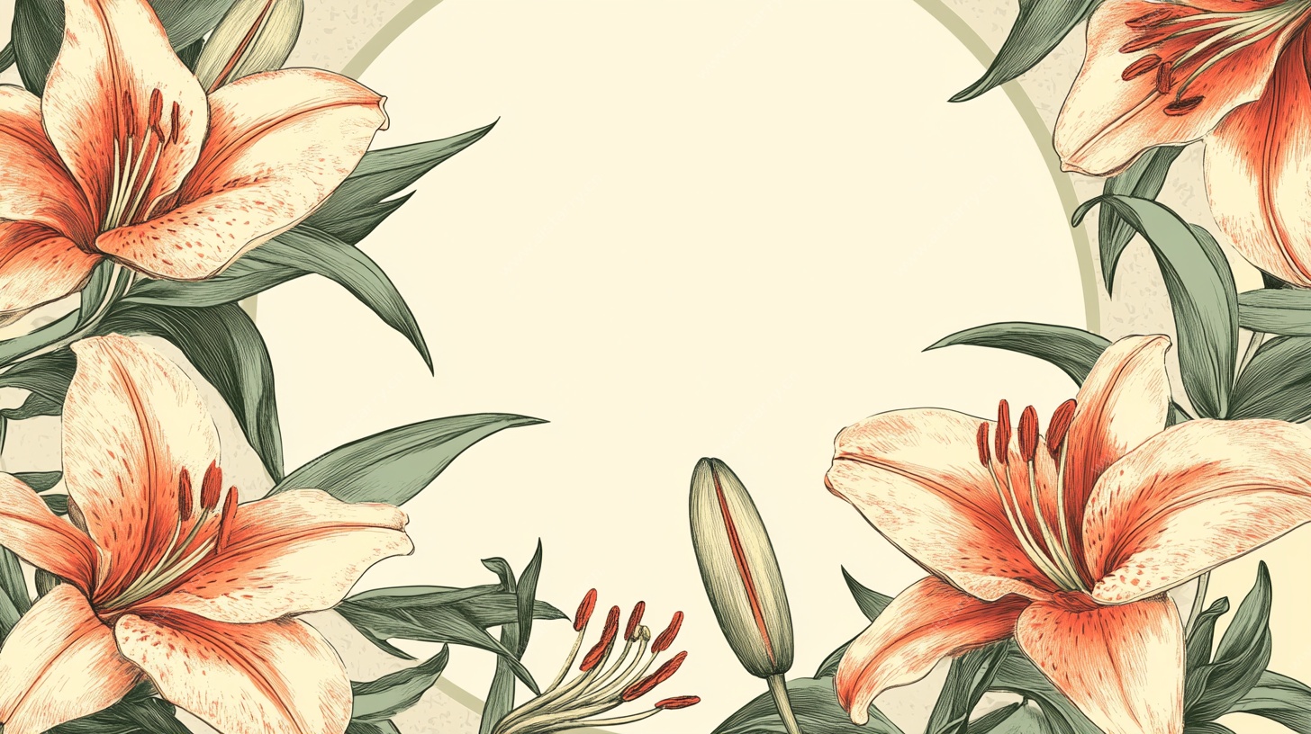 百合花卉边框插画