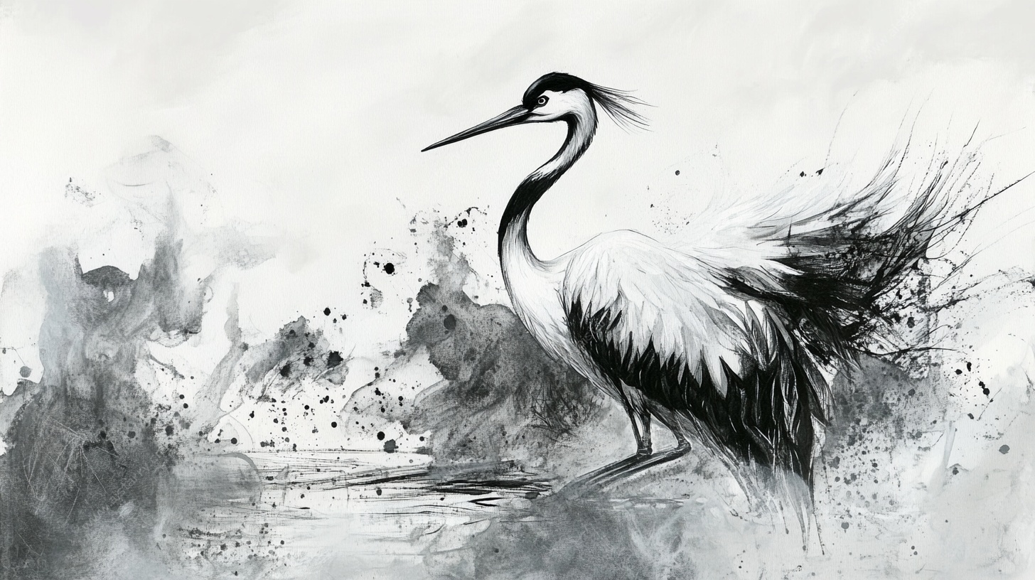 水墨仙鹤图