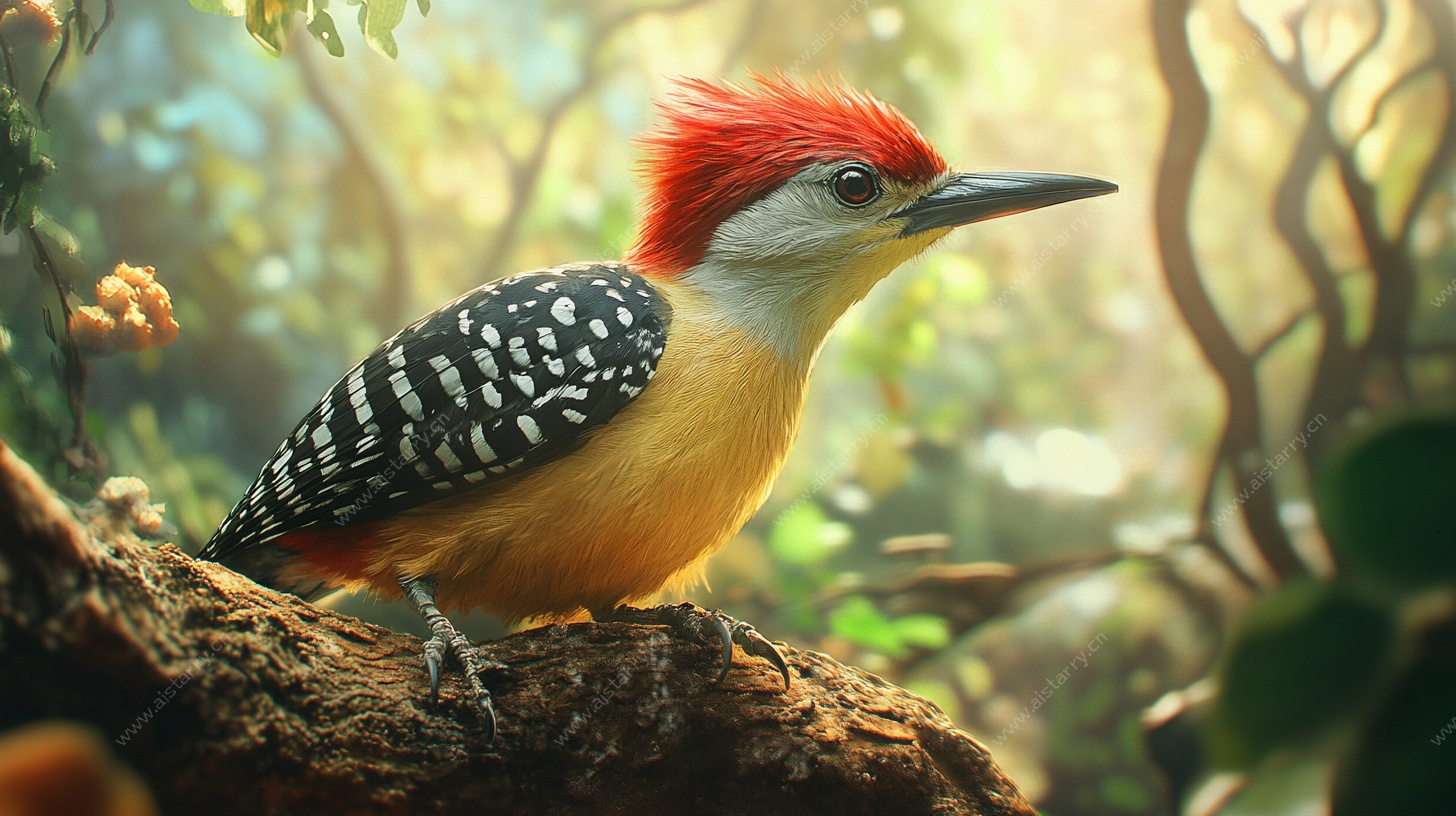 红冠啄木鸟栖于枝头