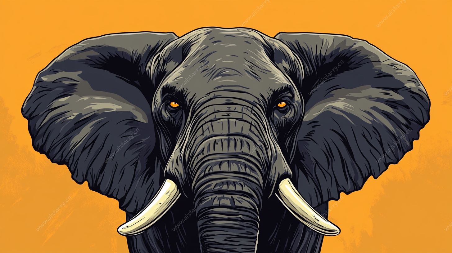 大象插画 独特的动物肖像