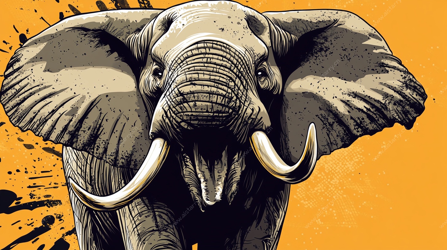 咆哮的大象插画