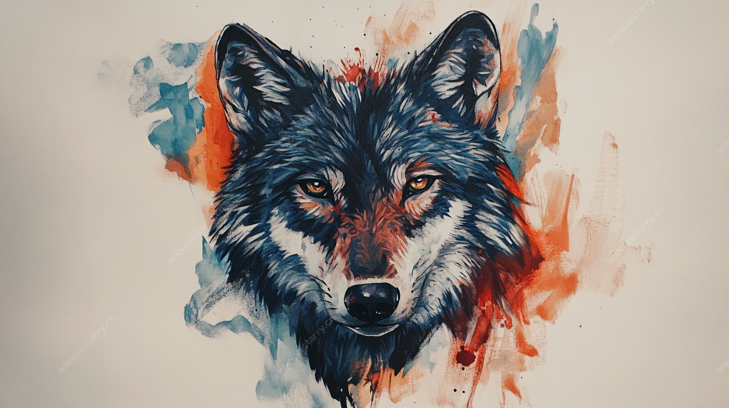 水彩风格狼头艺术插画