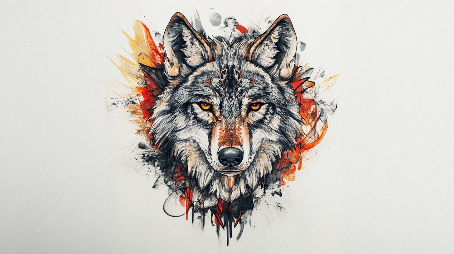 狼头艺术插画 野性与色彩碰撞
