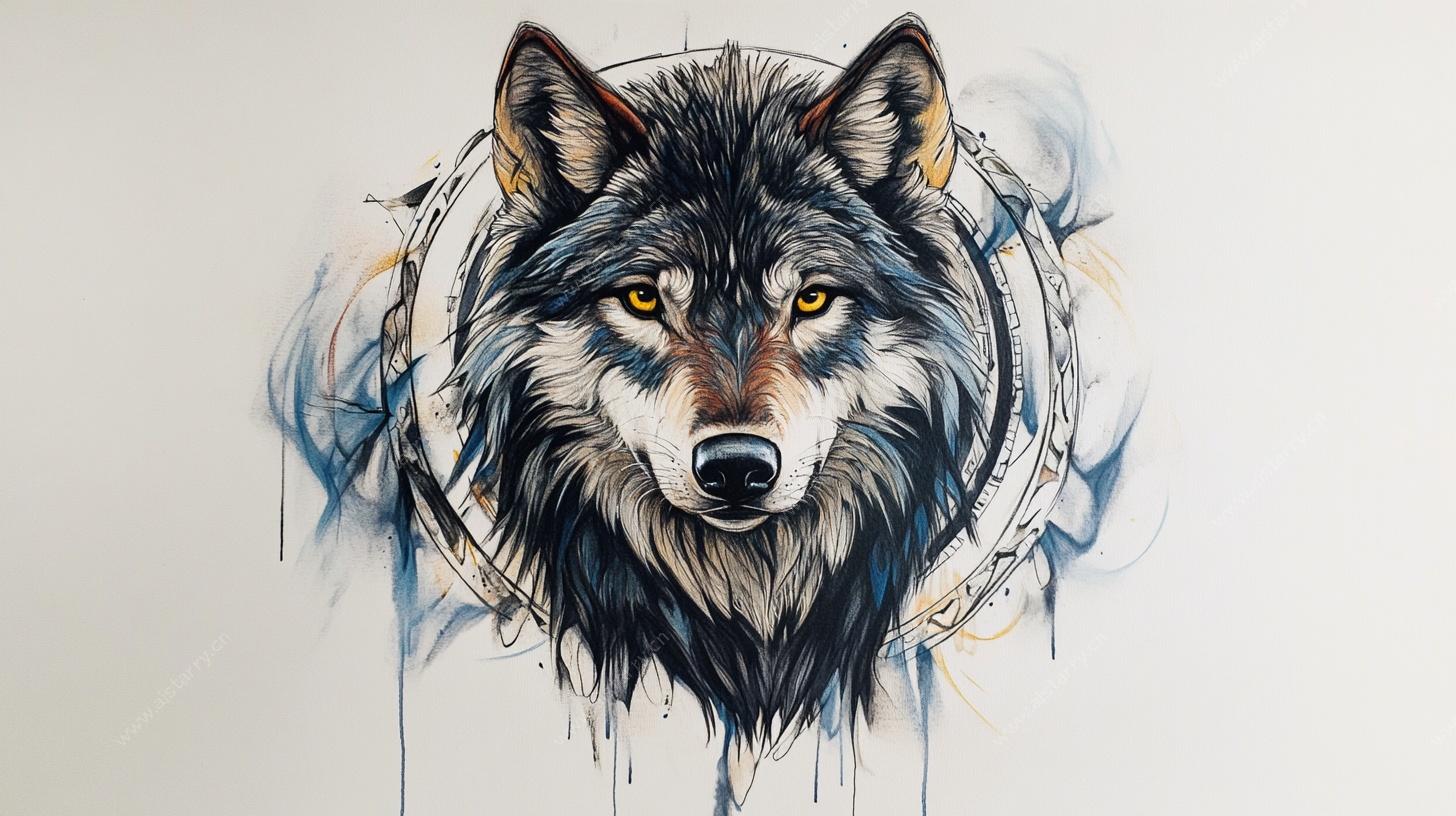 狼的水墨风格艺术肖像