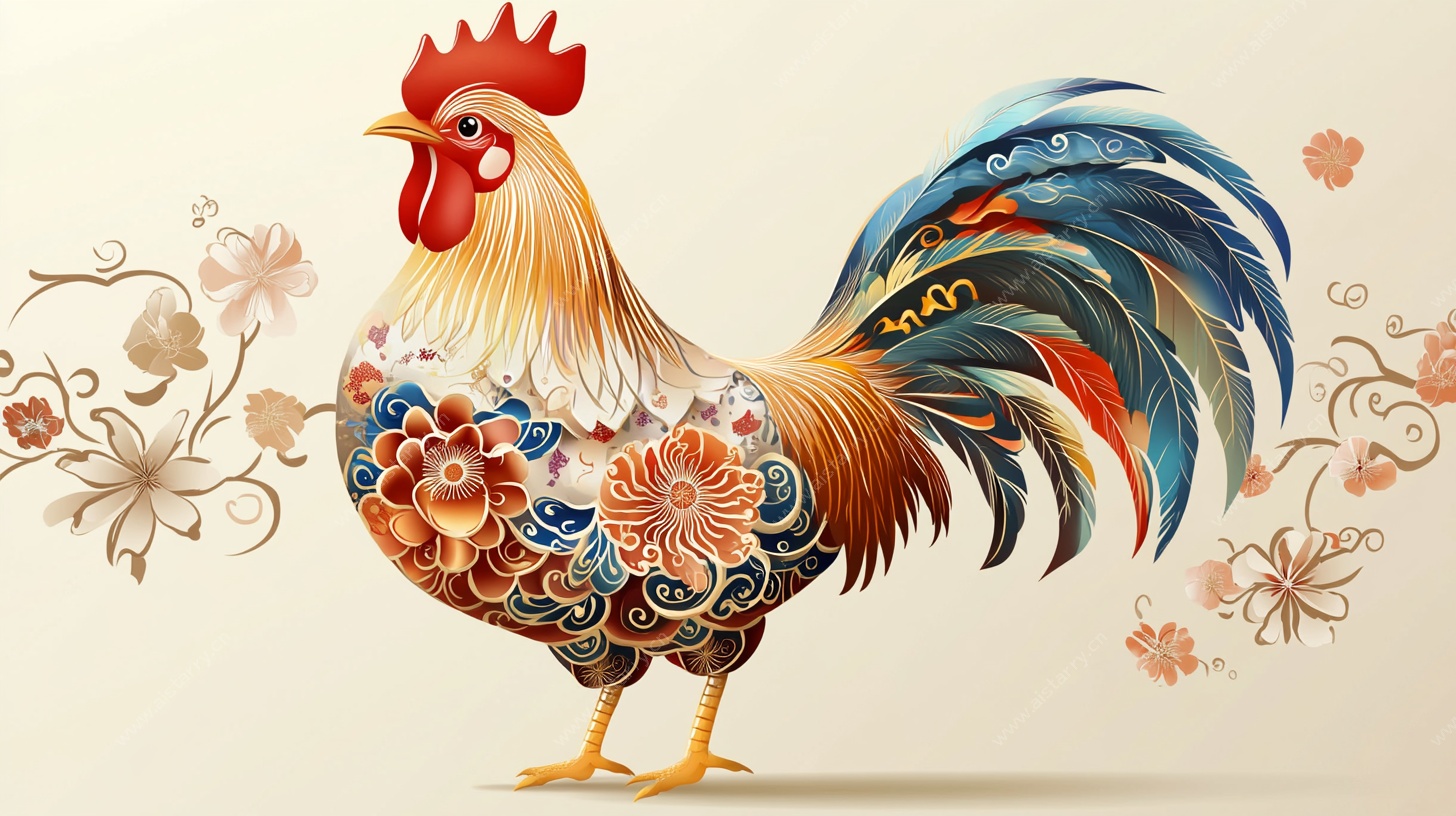 华丽彩公鸡插画