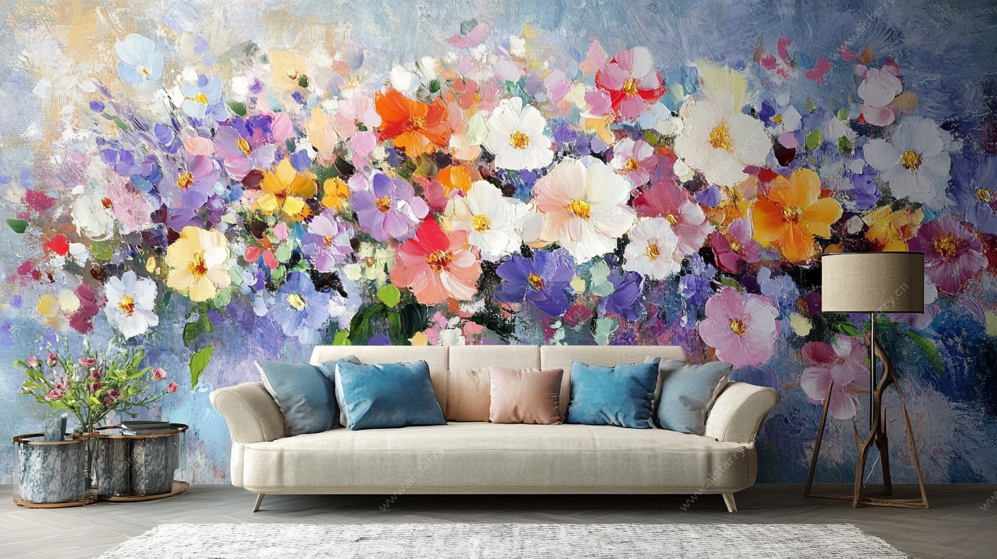 繁花背景的温馨客厅一角