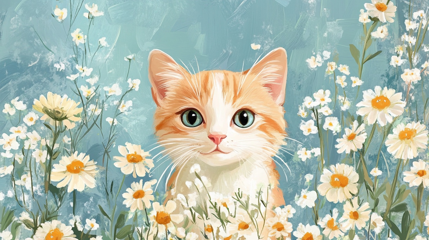 花丛中的萌趣小猫