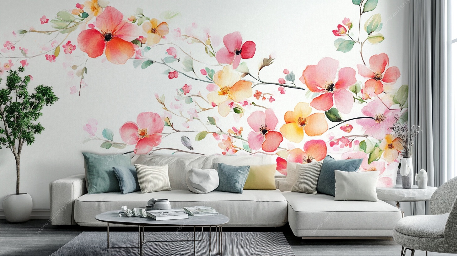 花卉主题客厅艺术墙绘
