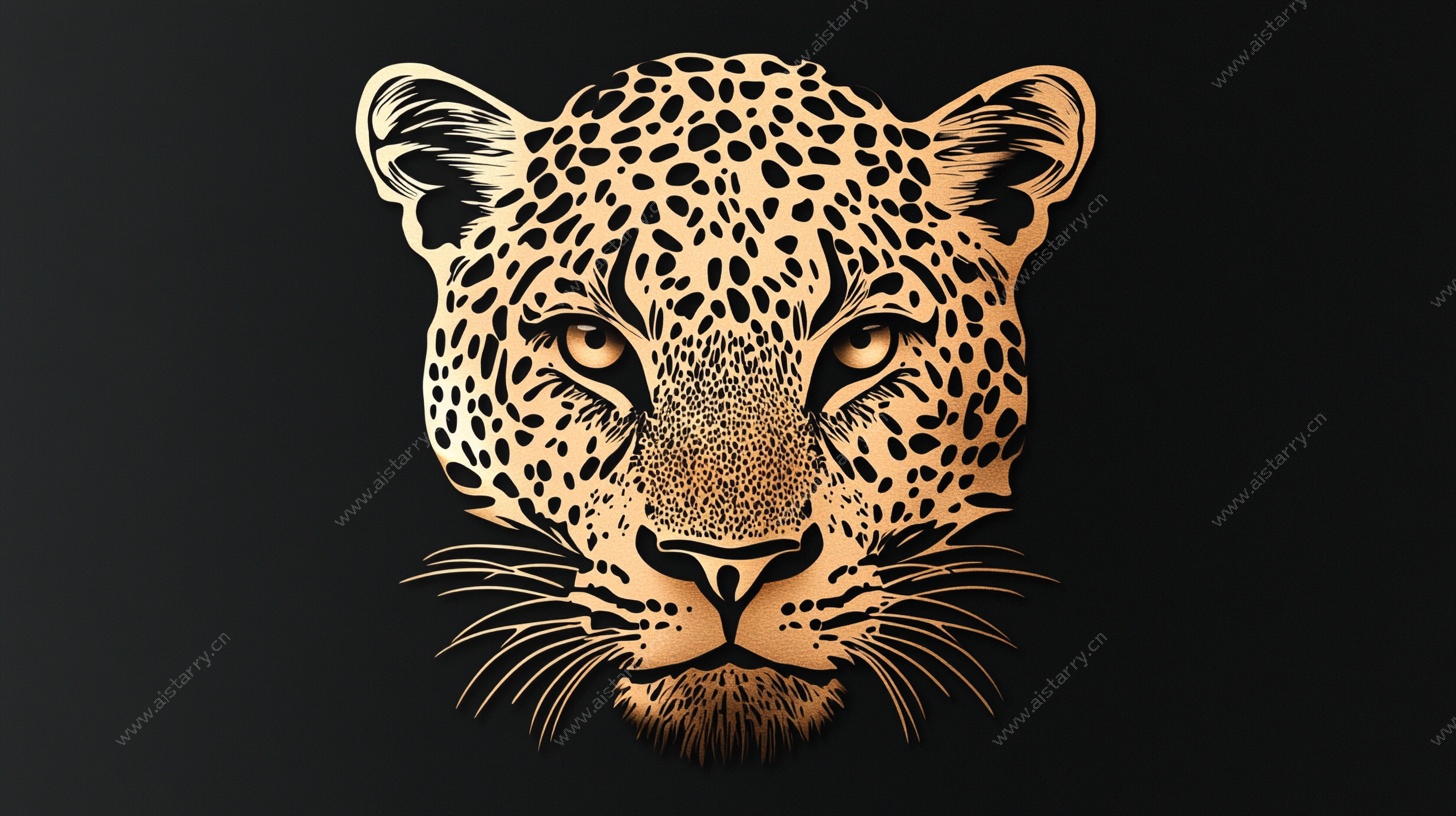 金色豹头插画