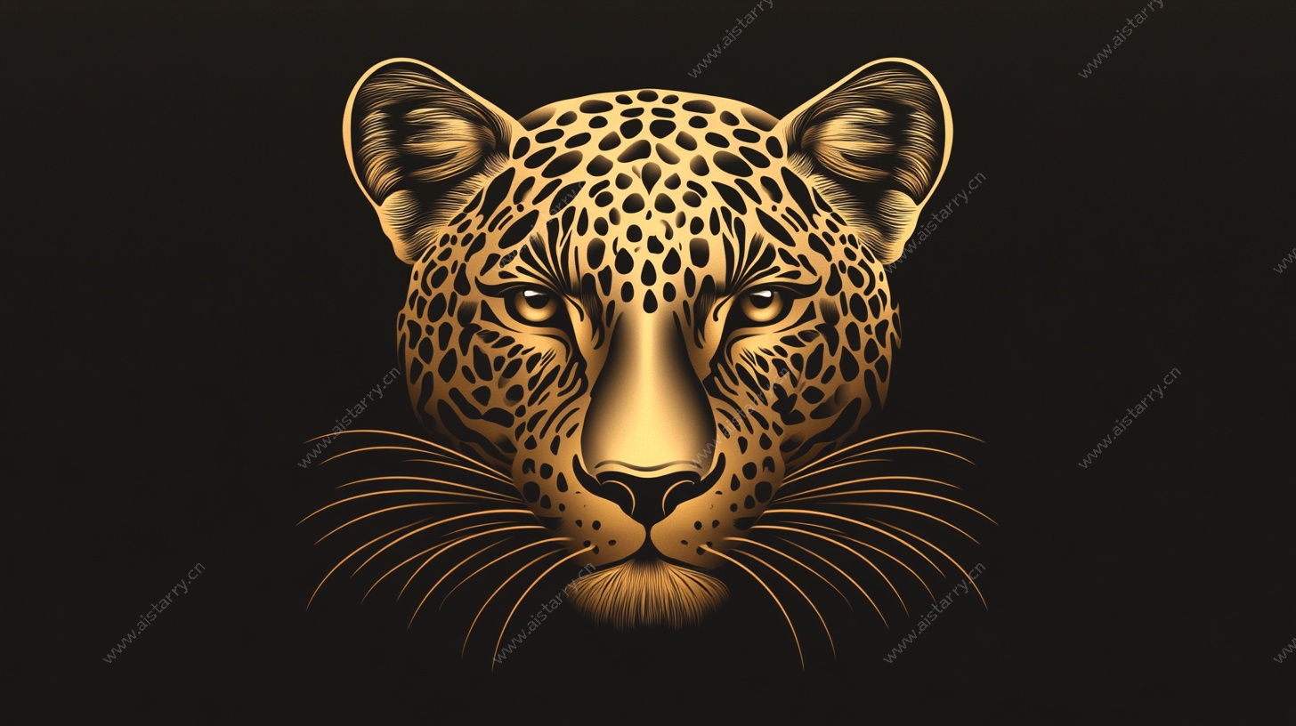 金色豹头插画