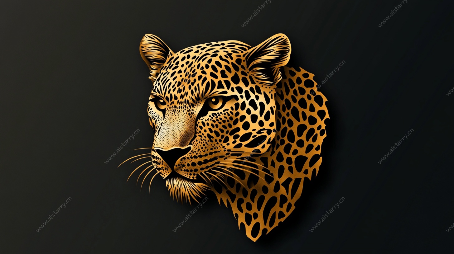 金色豹头插画