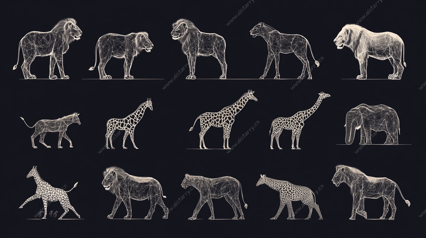 手绘非洲野生动物集合