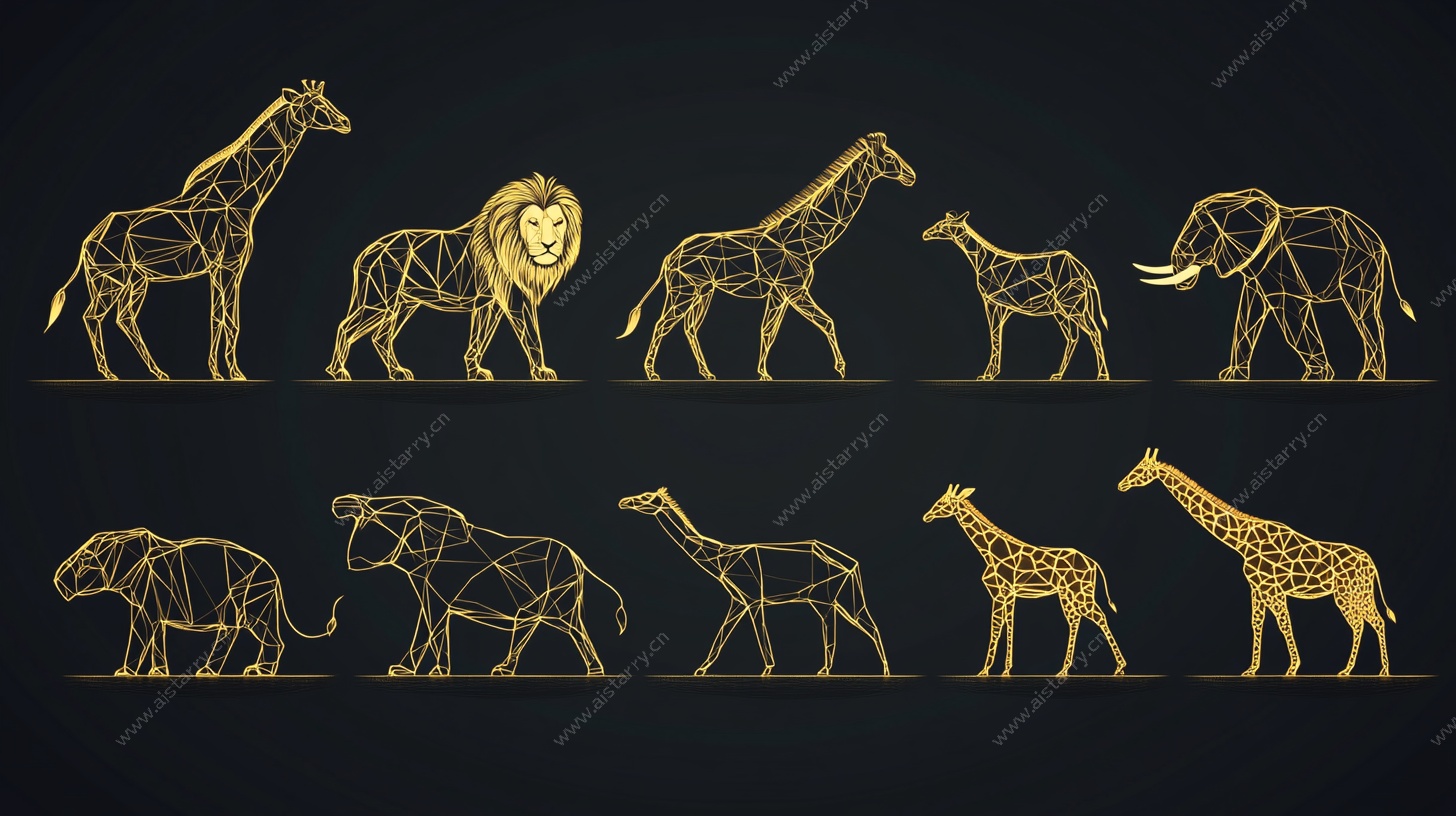 金色几何线条野生动物组图