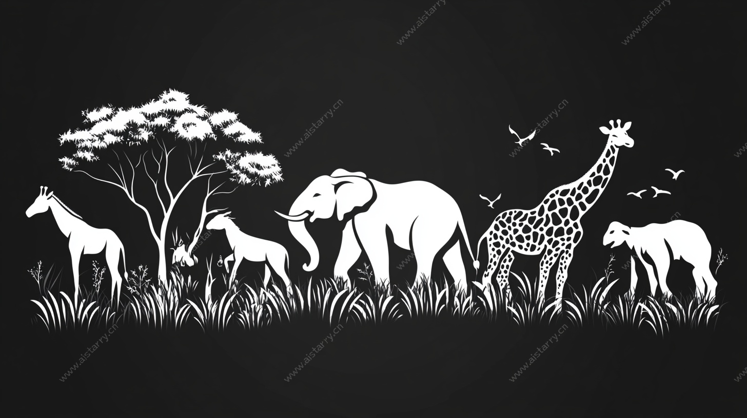 非洲野生动物剪影图案