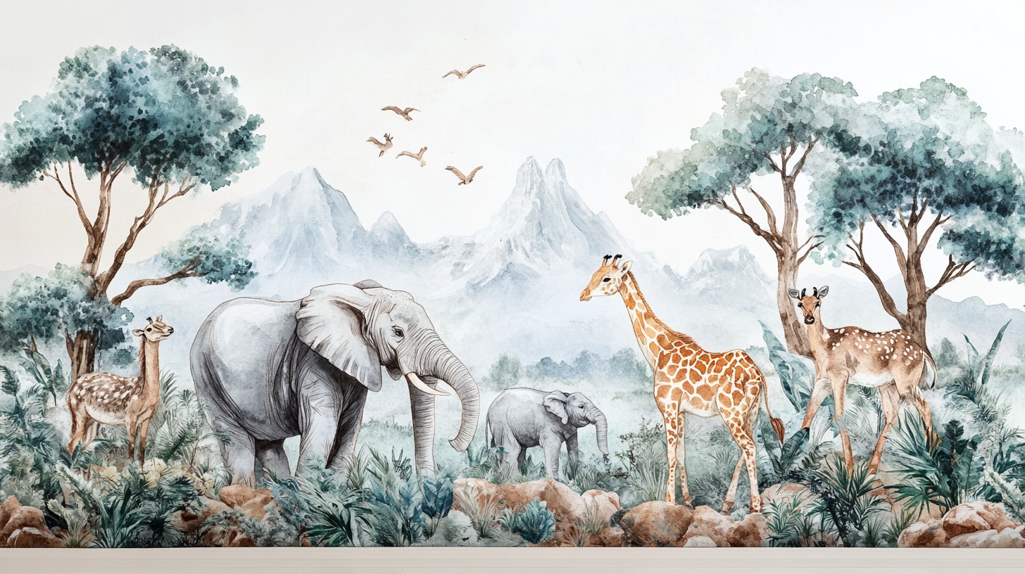 非洲草原动物群像壁画