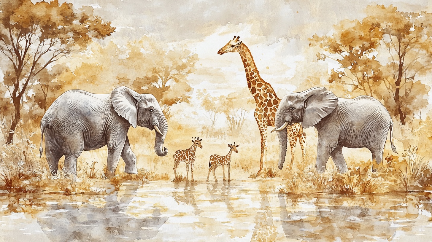 非洲草原动物和谐图景