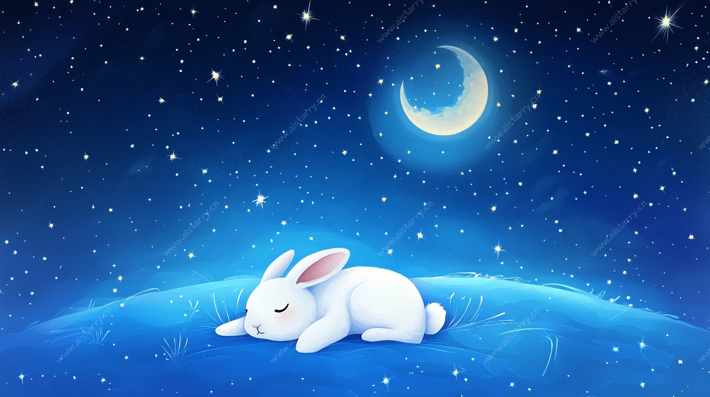 月夜下熟睡的白兔