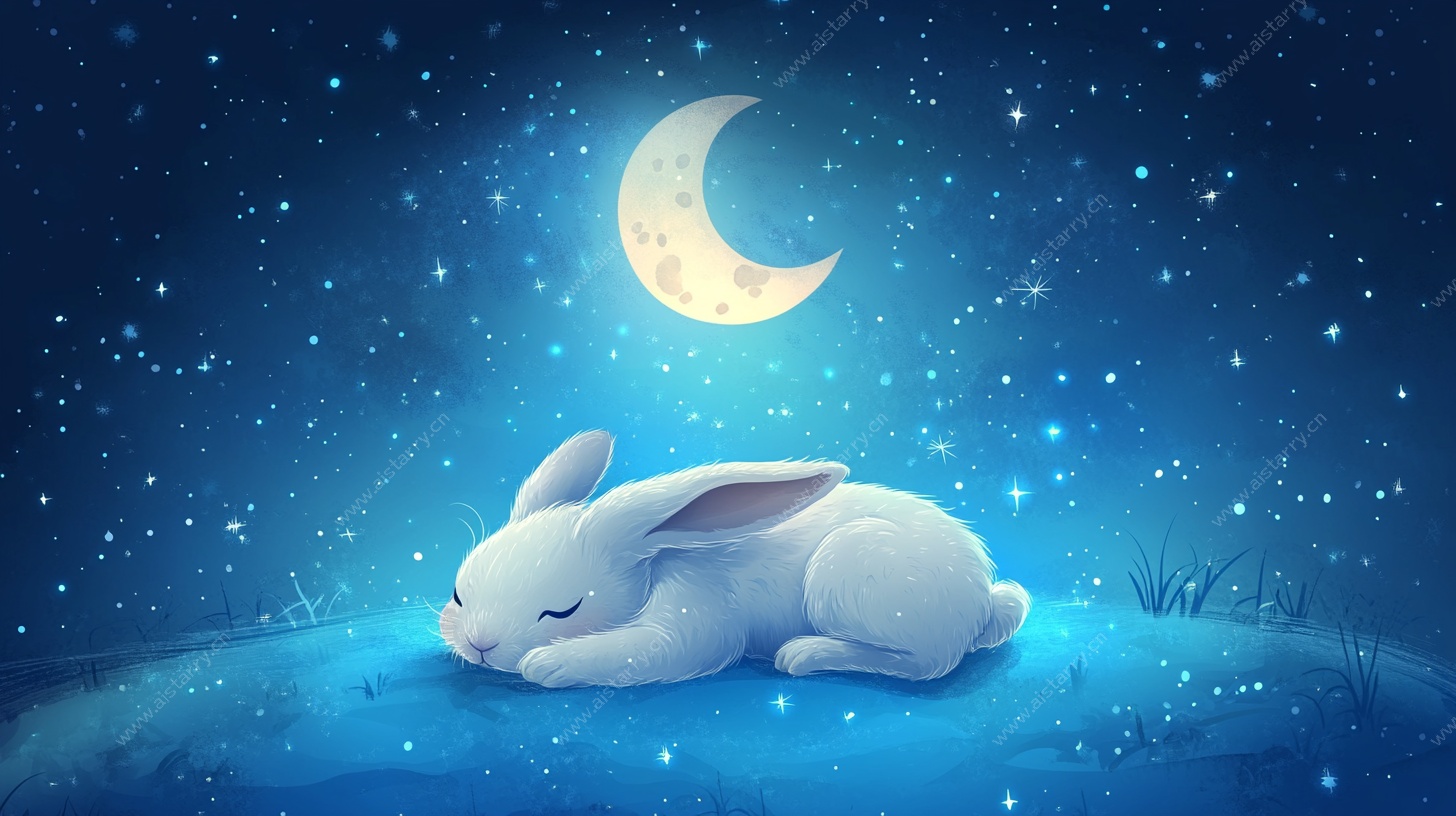 月夜下安睡的白兔