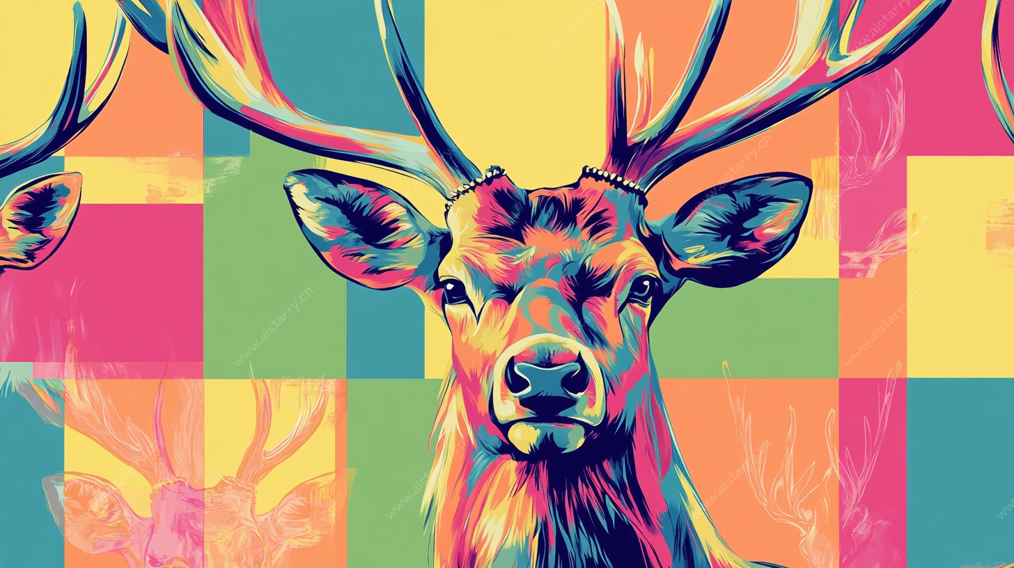 多彩几何背景下的麋鹿头像