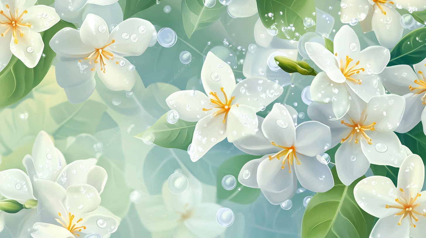 清新白色花卉插画背景