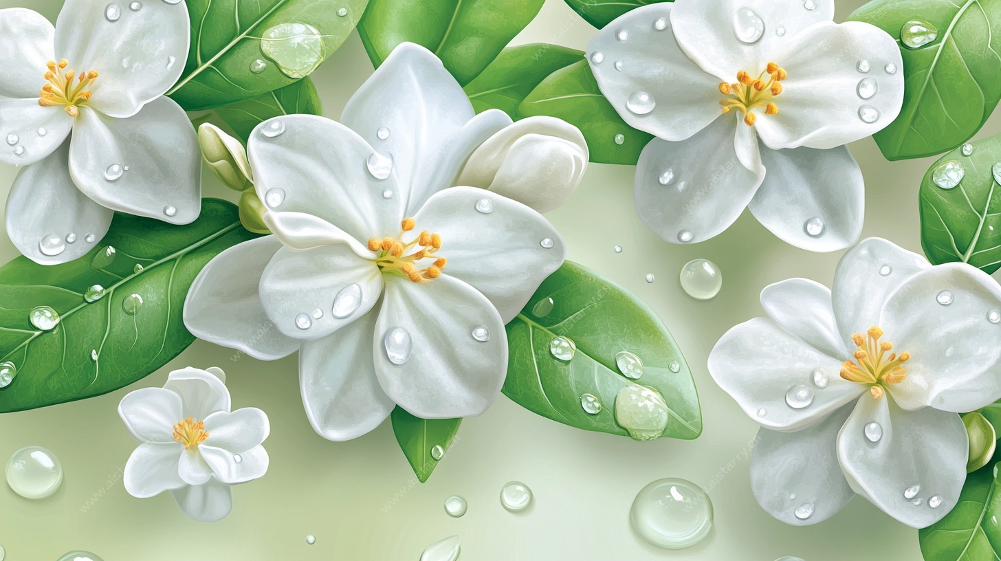 带露白茉莉清新插画