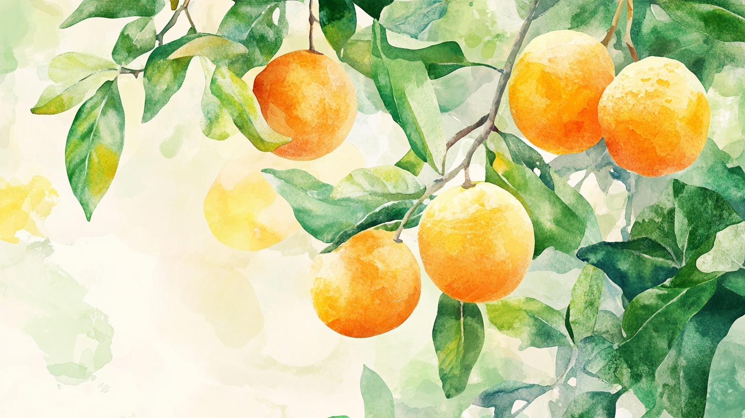 水彩柑橘枝